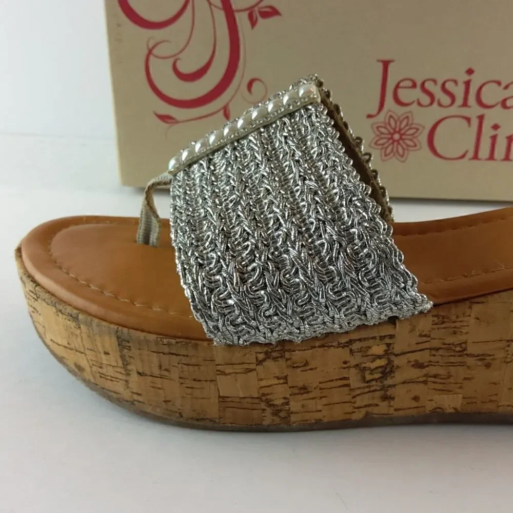 Jessica Cline Debut silver cork wedge heel slides